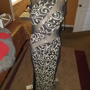 Black gold silver laced evening gown